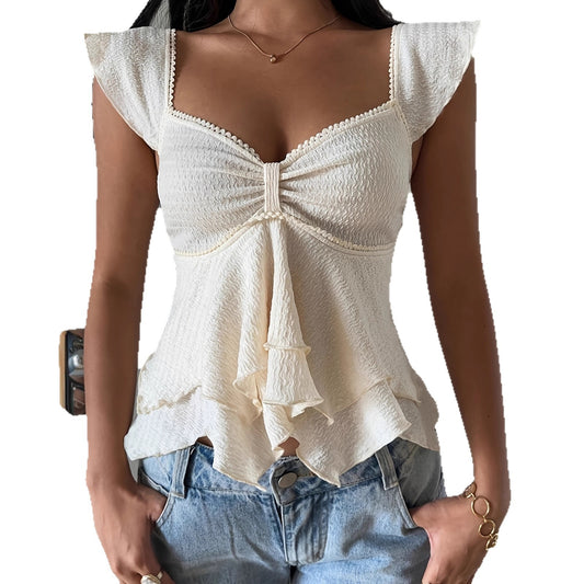 V-neck Ruffled Women's Elegant Asymmetrical Top