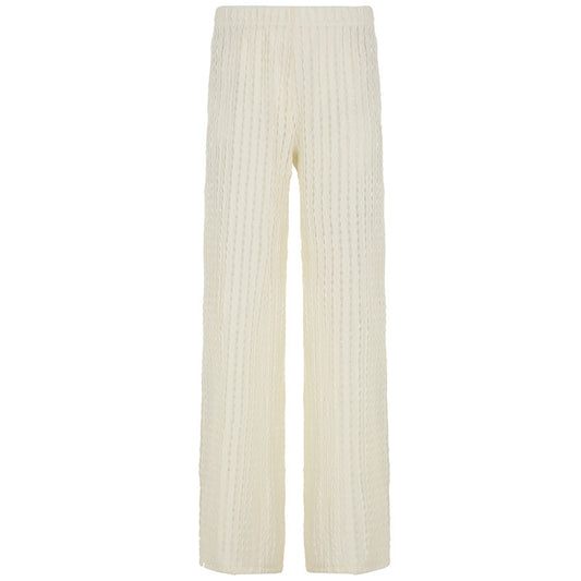 Resort-style Textured Hollow-out Loose-fitting Solid-color Casual Pants