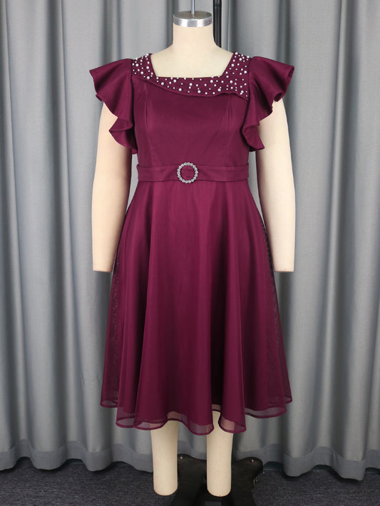 Summer Mesh Butterfly Sleeve Ruffles Party Wedding Guest Elegant Dress