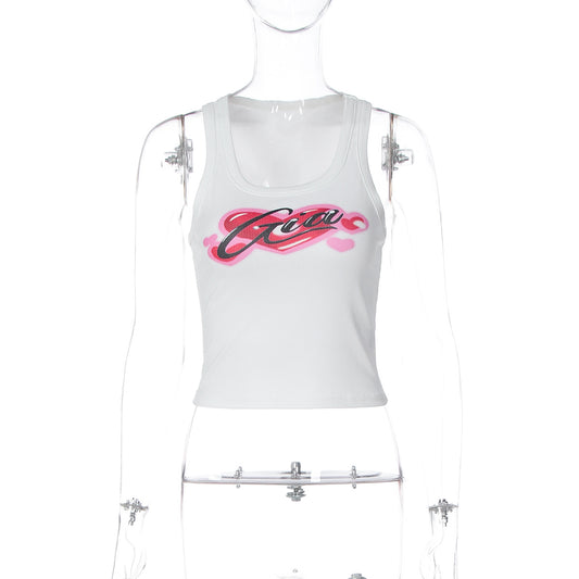 Sleeveless Round-neck Versatile Slim-fit Polyester Vest Top