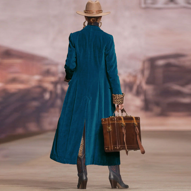 Patchwork Lace Gold Velvet Suit Long Coat Women's Wear