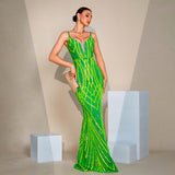 V-neck Strap Sequined Fishtail Evening Dress
