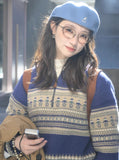 Retro Niche Fair Isle Long-sleeve Mock-neck Pullover Sweater