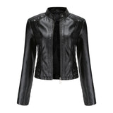Studded Leather Women Short Jacket Long Sleeves