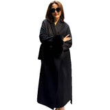 Wool Coat For Women Mid-length Black With Fox-fur Cuffs