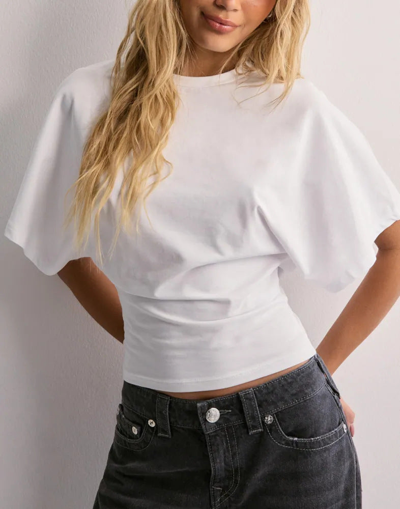 Summer Batwing Sleeve T-shirt Ins Fashion Round Neck Pullover Short-sleeved Tops For Women Clothing