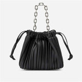 Stitching Ruffled Drawstring Bucket Bag Women's Shoulder Diagonal Womens Bag