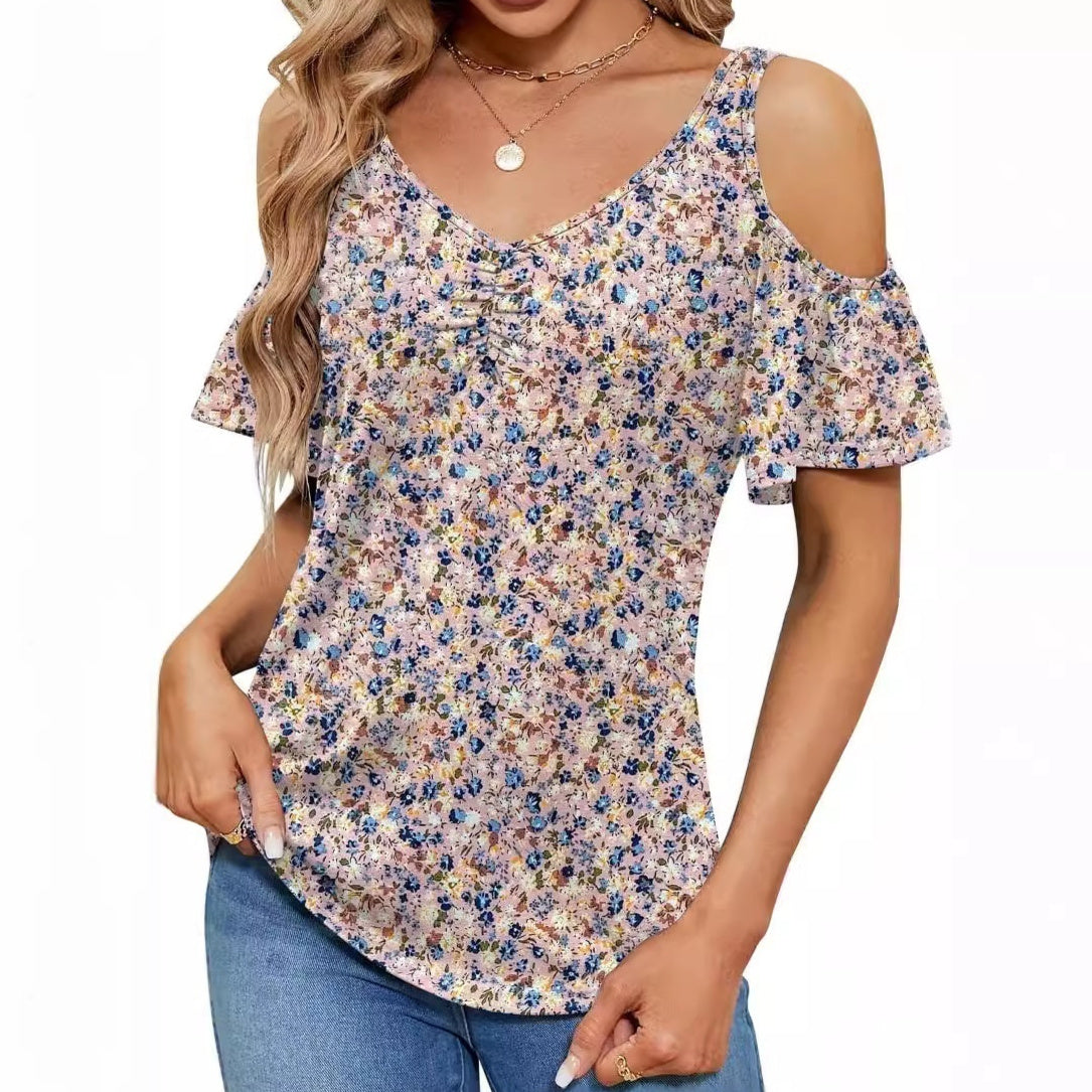 Women's Off-shoulder Printed Short-sleeve Loose Top