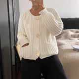 Women's Warm Knitted Sweater With Buttoned Pockets