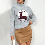 Women's Casual Christmas Half-Neck Pullover Jacquard Top