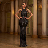 Halter Sequin Beads Slim-fit Evening Dress