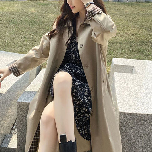 Plaid Patchwork Loose And Versatile Drape Coat