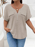 Zipper Short-sleeve Mock-pocket Pullover Loose-fit T-shirt