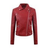 PU Women's Short Leather Oblique Pull Slim Motorcycle Clothing Washed Leather Jacket