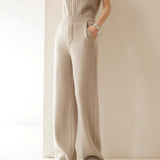 Thick, Draping Straight-leg Figure-flattering High-waisted Knitted Cashmere Wide-leg Pants For Women
