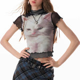 Black Mesh Short-sleeve T-shirt For Women Summer Half-sleeve