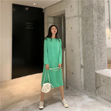 Loose-fitting Figure-flattering Long-sleeved Straight-cut Solid-color Dress