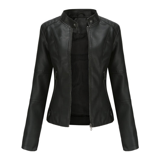 Thin Large Size Leather Clothing With Stand Collar Slim-fit Jacket