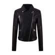 PU Women's Short Leather Oblique Pull Slim Motorcycle Clothing Washed Leather Jacket