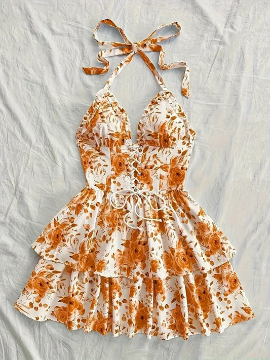 New SpringSummer European And American-style Camisole Top And Audrey Hepburn-inspired Designer Floral Dress