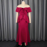 Strapless Ruffled Off-the-shoulder Dress Fishtail Dress