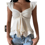 V-neck Ruffled Women's Elegant Asymmetrical Top