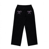 Bow-knot Embroidered Trendy Loose-fit Casual Jeans