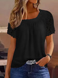 Fashionable Casual Round-neck Short-sleeve Lace T-shirt