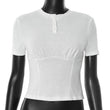 New Women's Solid-color Crew-neck Top With Buttons And Dropped Shoulders