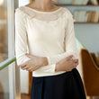 Elegant Commuter-Style Slim-Fit Solid-Color Top With Three-Dimensional Floral Mesh Panels
