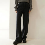 Thick, Draping Straight-leg Figure-flattering High-waisted Knitted Cashmere Wide-leg Pants For Women