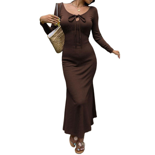 Pure And Alluring V-neck Long-sleeve Early Autumn New Arrival Spicy Girl's Figure-flattering Slimming Elegant A-line Dress
