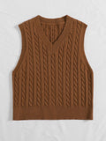 SpringSummer Knitted Cabled Vest Pullover With V-Neck