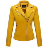 Giolshon Autumn Flowers Embroidery PU Leather Jacket Women