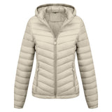 Women's Solid-Color Zippered Hooded Winter Coat Jacket Casual
