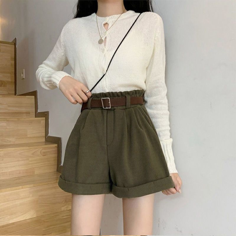Women's Autumn Winter Corduroy Shorts  Loose Fit Pants