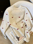 Women's Comfortable Sweater With Heart Pattern Long-Sleeved Crew-Neck Pullover