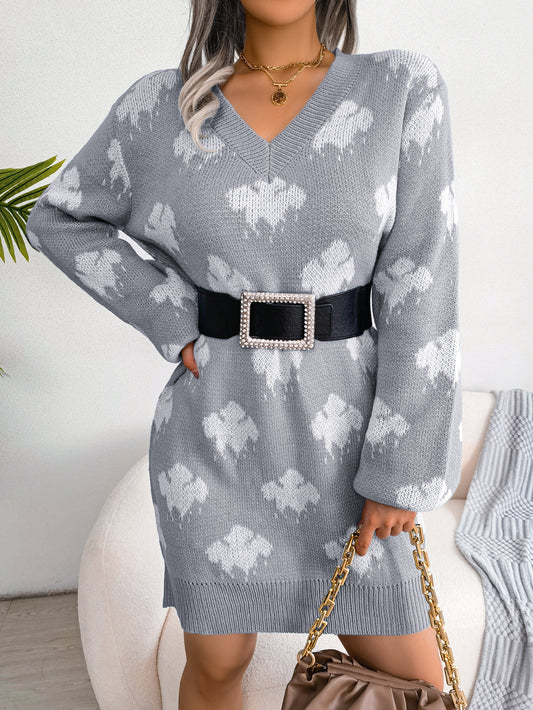 Women's Color-Blocked Cloud Lantern Sleeve Knitted Slip Dress