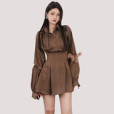 French-style Black Long-sleeved Waist-cinching Figure-flattering Dress
