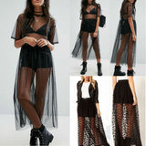 New Fashion Women Black Mesh Cover Up Sheer Short Sleeve Blouses Women Summer Long Casual Clothing Shirts