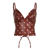 Polka Dot V-neck Leather Camisole For Women, Slim-fit And Versatile