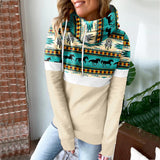 Women's Printed Patchwork Hooded Casual Sweatshirt