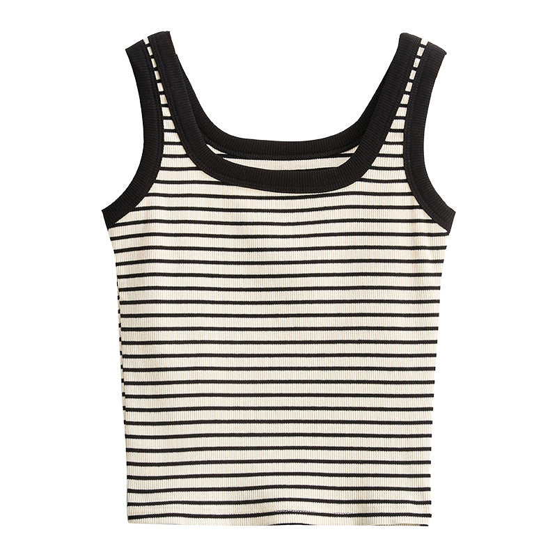 Black Striped Sleeveless Vest Bottoming Halter Top
