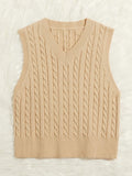 SpringSummer Knitted Cabled Vest Pullover With V-Neck