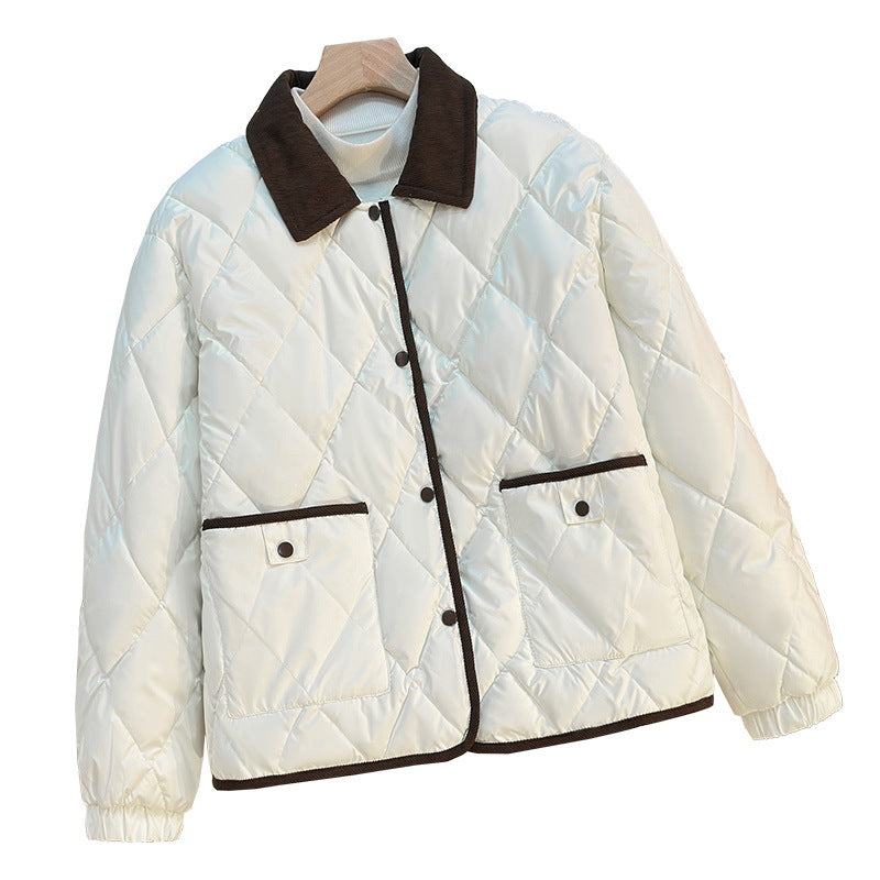 Diamond-patterned Cotton Short Loose Stylish Versatile Cotton Jacket