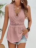 Women's Solid Color Sleeveless Lace Trim Top