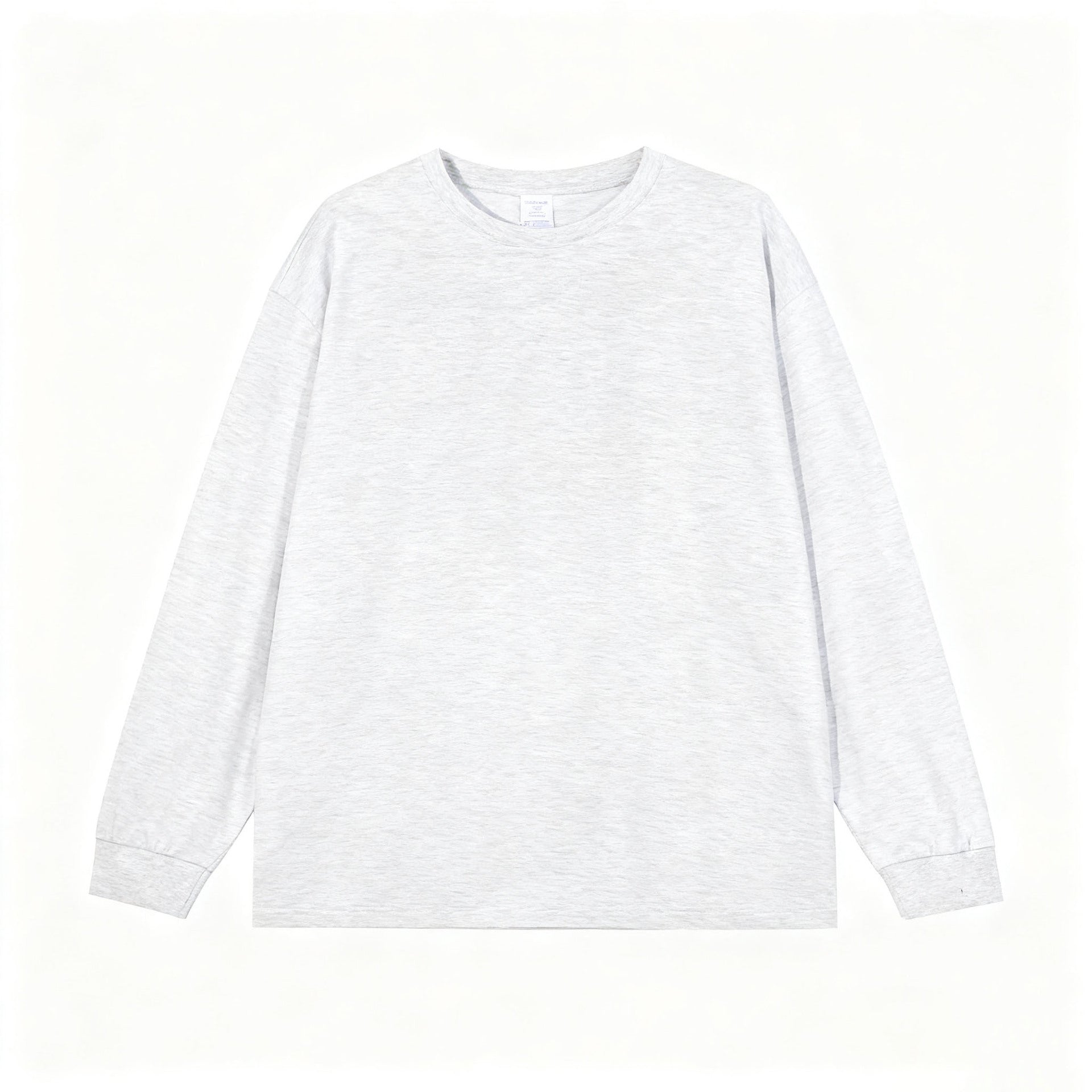 Solid-color Heavyweight Pure Cotton Crew-neck Long-sleeve T-shirt For Women