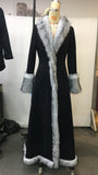 Winter Women's Retro Black Ethnic Style Faux Fur Trim Suede Long Coat