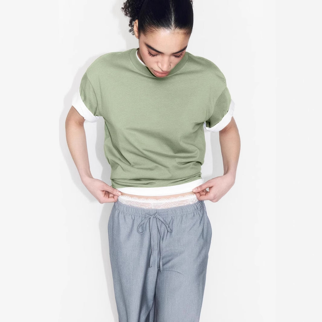 Arrival Cotton Crew-Neck Solid-Color Versatile T-Shirt