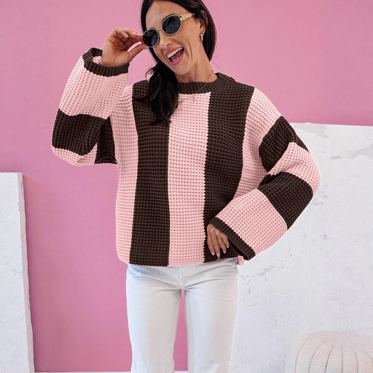 Striped Colorblock Warm Sweater For Women